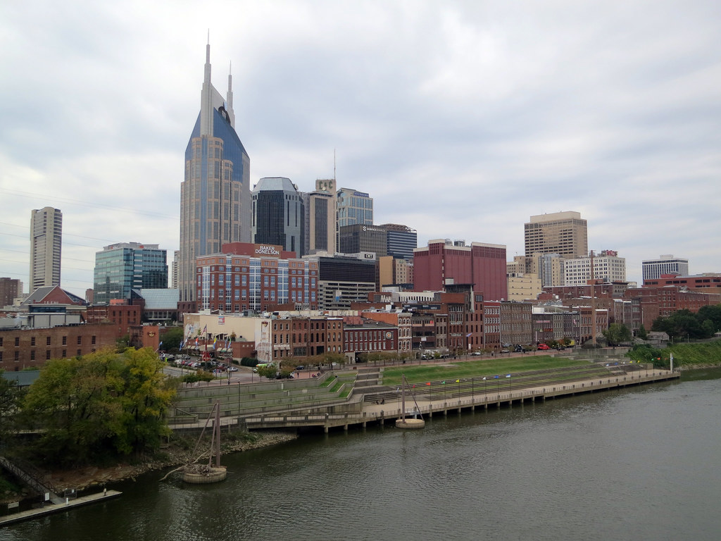 Nashville video production crew filming a corporate brand film against the Nashville skyline